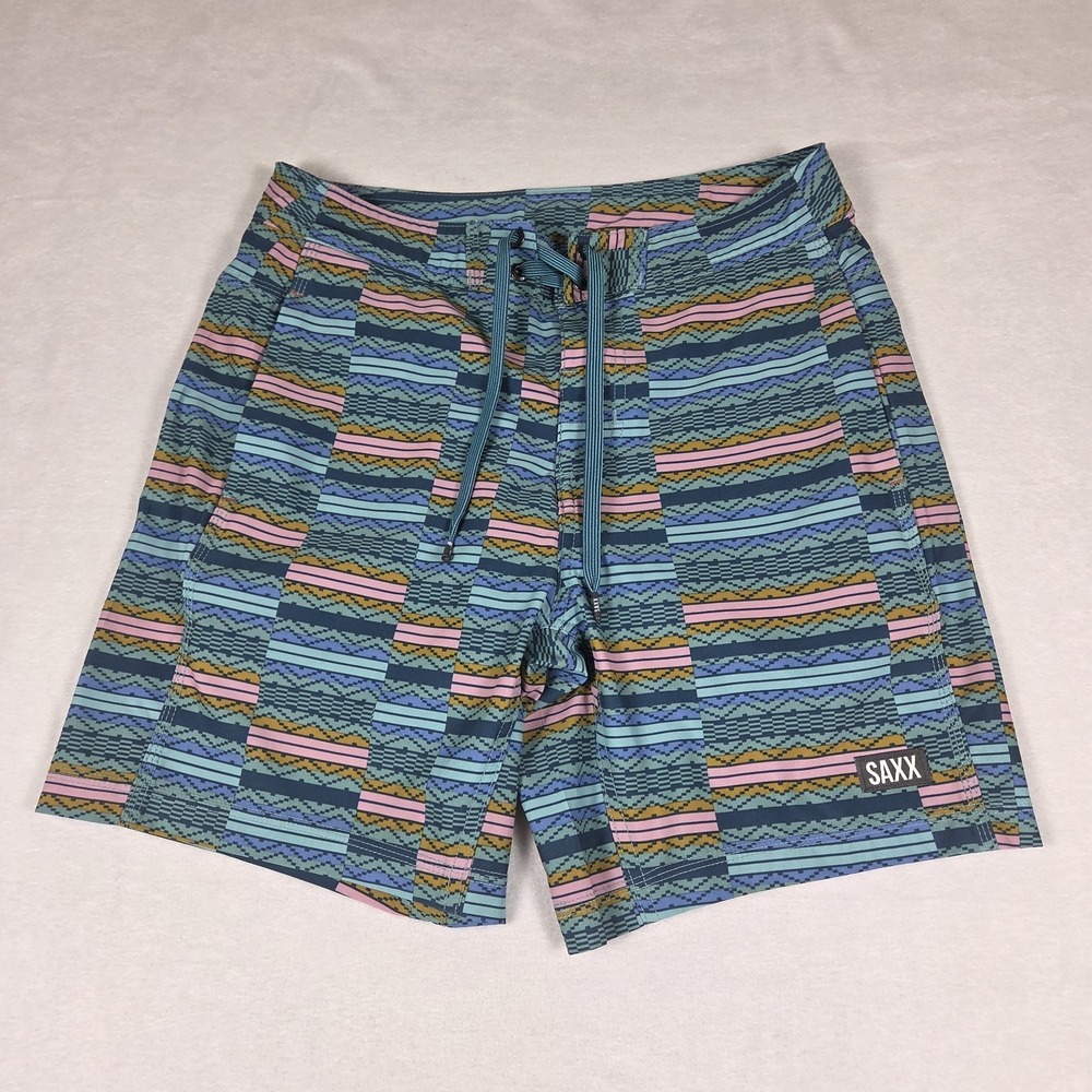 Saxx Betawave Swim Trunks Lined 2n1 Men's Sz 30 Turquoise Aztec